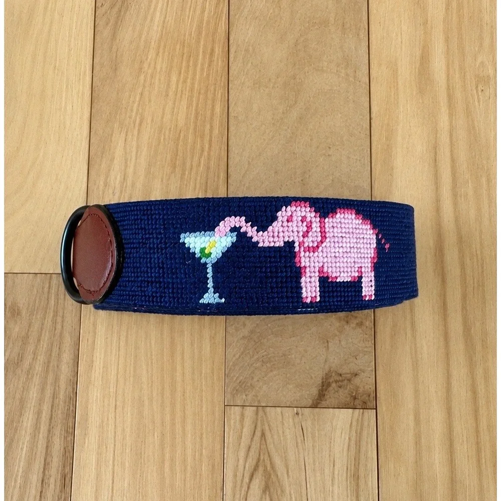 Smathers & Branson Needlepoint Belt Size 42 Elephant and Martini Cocktail Print